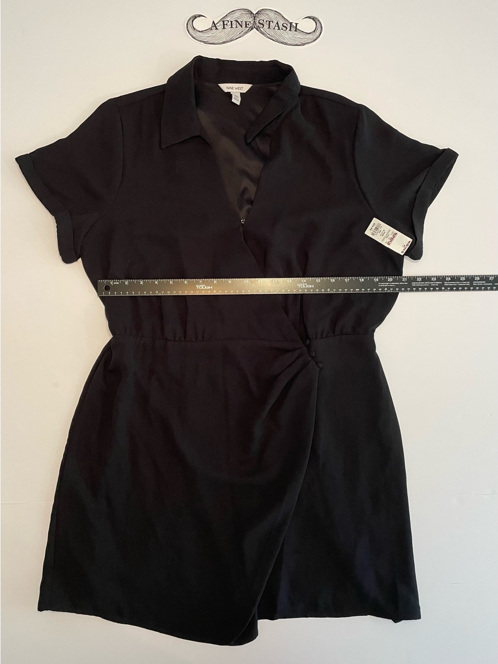 NWT Nine West Women's Black Woven Collared Button Short Sleeve Wrap Dress XXL